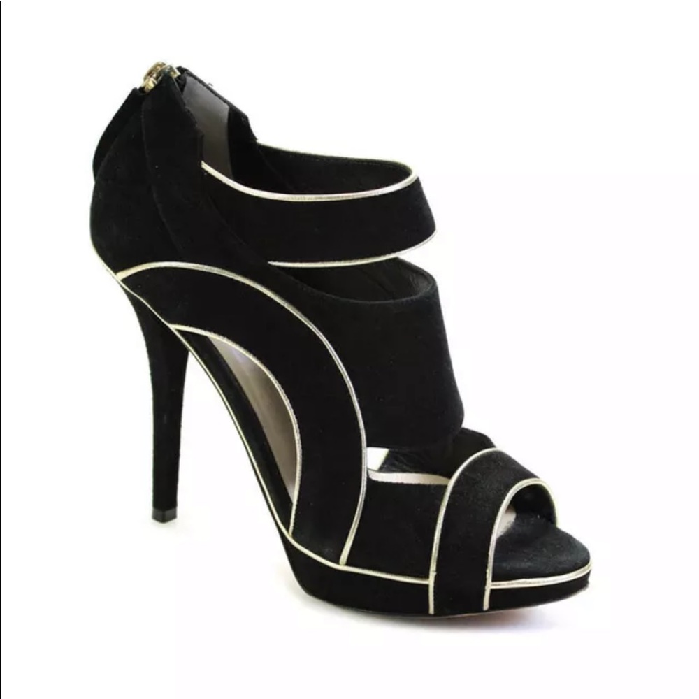 Christian Dior Womens Suede Peep
Toe Heel Sandals Black Gold Size 37.5